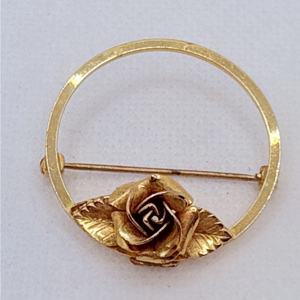 Vintage Corocraft 14k Gold Filled Circle And Rose Pin Lapel Pin 1” Classic